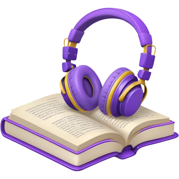 purple open storybook with purple headphones laying on it emoji