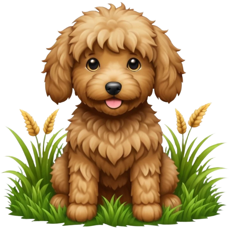 Black golden doodle that played in the grass  emoji