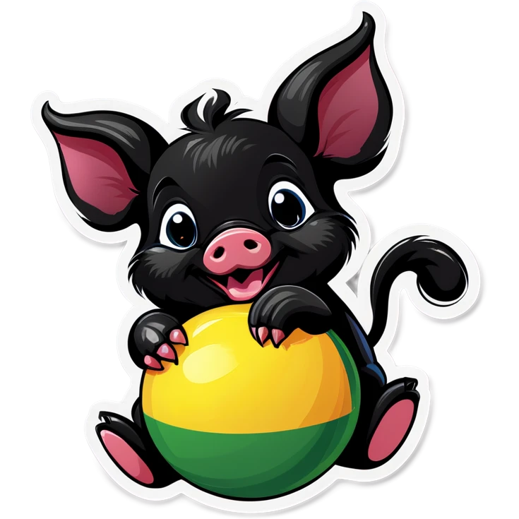 cute black piglet holding 4 balls with "luck”written on it emoji