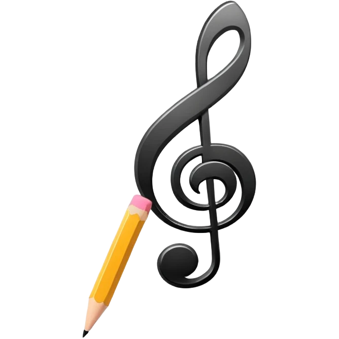 Minimalistic flat vector icon, iOS style, thin black contour on white background. Musical note with a pencil crossing it. Clean, no text, no shadows emoji