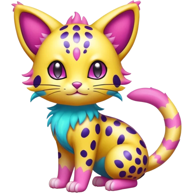 Colorful Shiny Neon-colored Unqiue cute Adorable furry Liepard-Skitty-Delcatty-Pokémon-Fakémon-hybrid-creature (full body) emoji