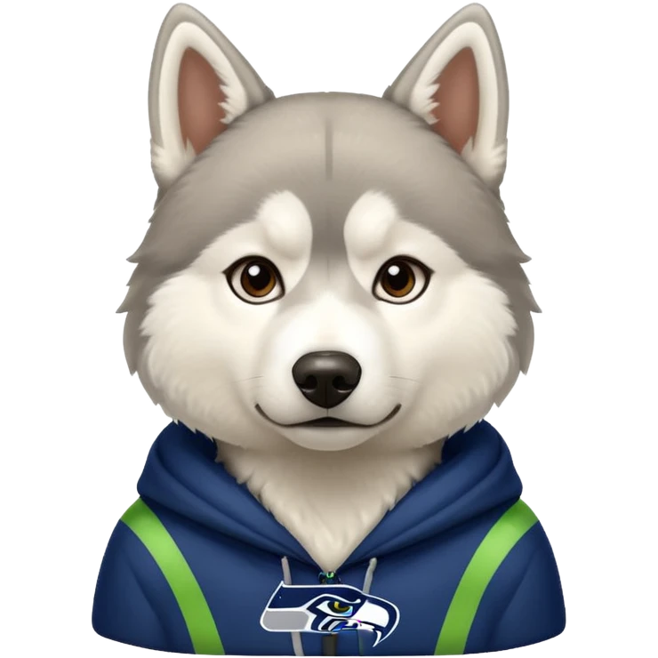 White  brown husky with Seattle Seahawks gear emoji