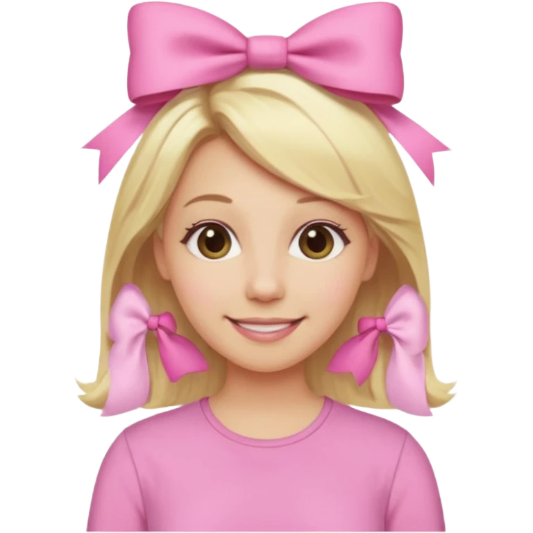 A mom with blonde hair and pink shirt coquett aesthetic style like bows and pink emoji