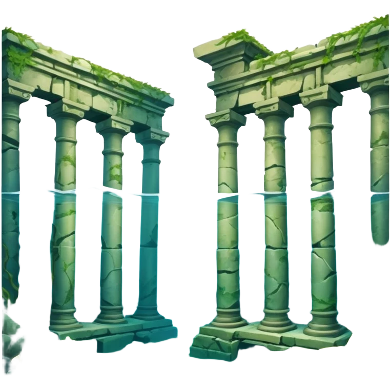 Simple Atlantis underwater ruins, fallen columns, broken domes, ancient stone structures, minimal details emoji