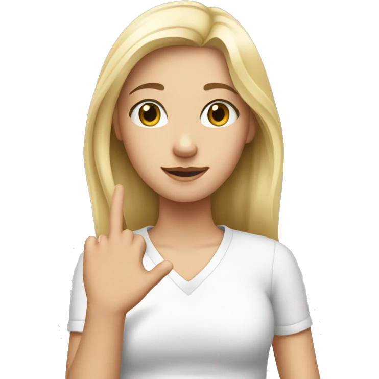 a white blonde girl putting her hand on her chest emoji