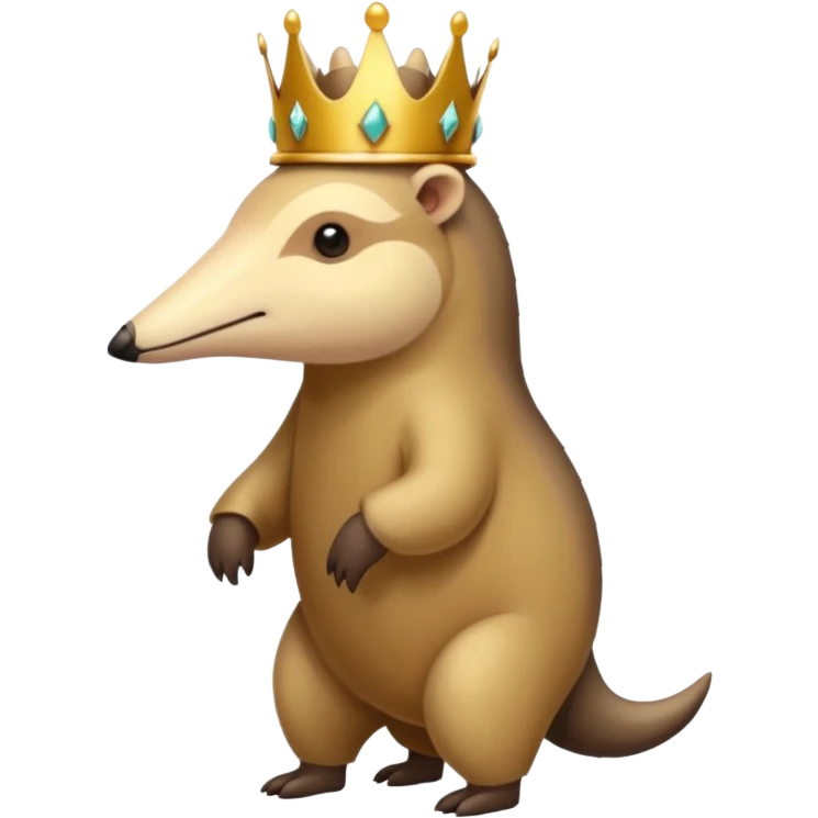 Anteater walking around and wearing a crown emoji