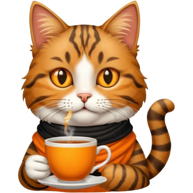 Yanında bir bardak çay olan tekir kedi emoji