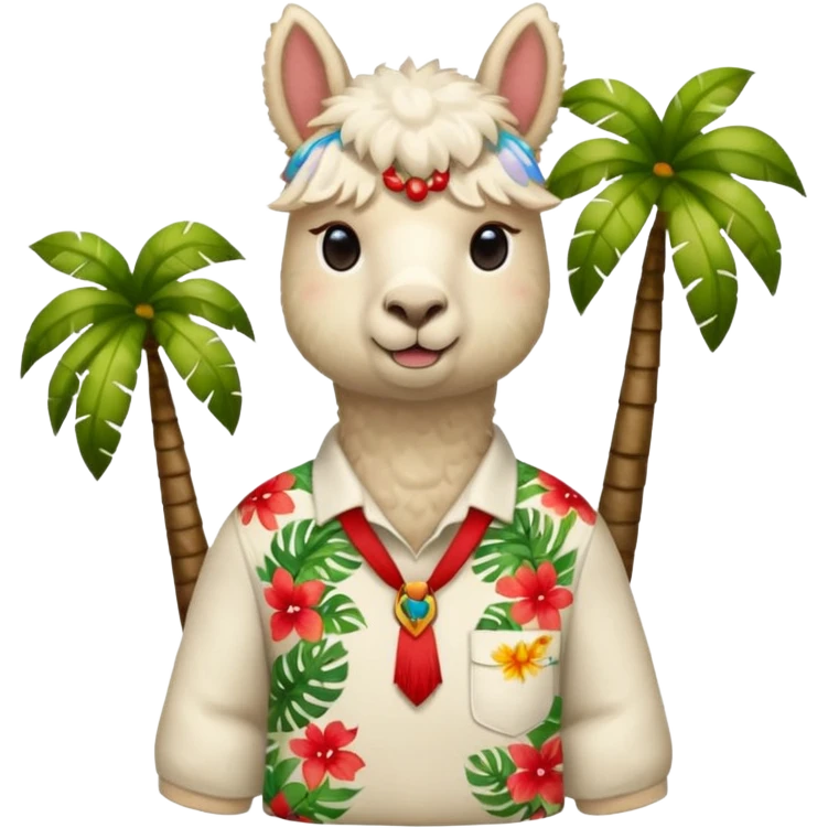 White alpaca wearing tropical shirt with red name tag  emoji