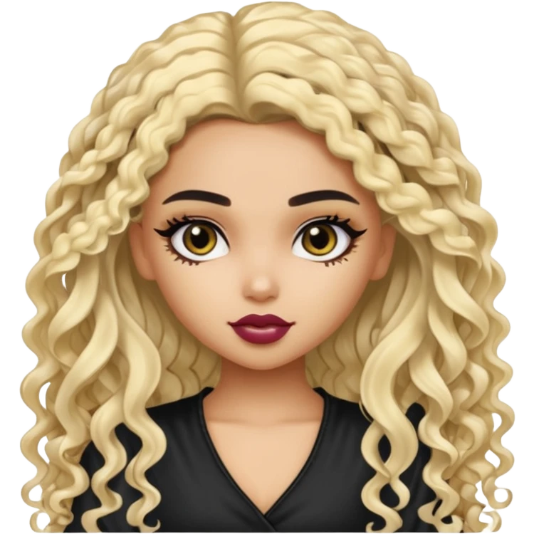 split dye leftside blonde rightside black long curly hair, pretty bratz Saudi baddie emoji