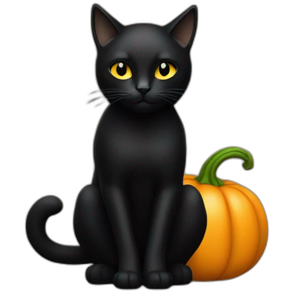Chat noir assis sur une citrouille emoji