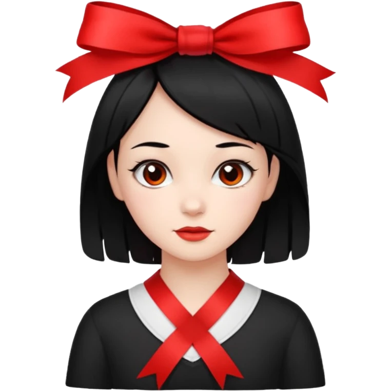 girl that have a red ribbon in her hair the hair is black  emoji