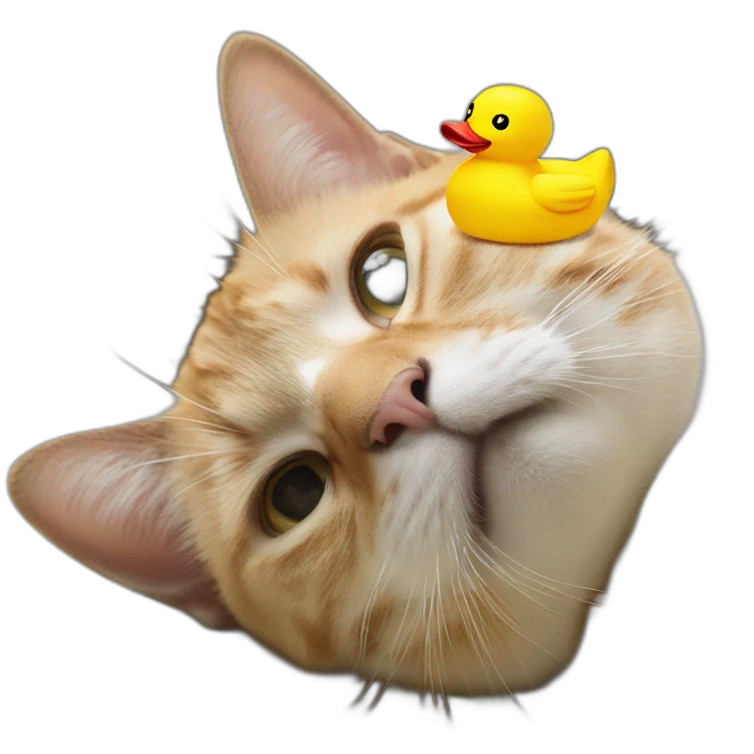 Cat upside down with a yellow rubber duck on top emoji