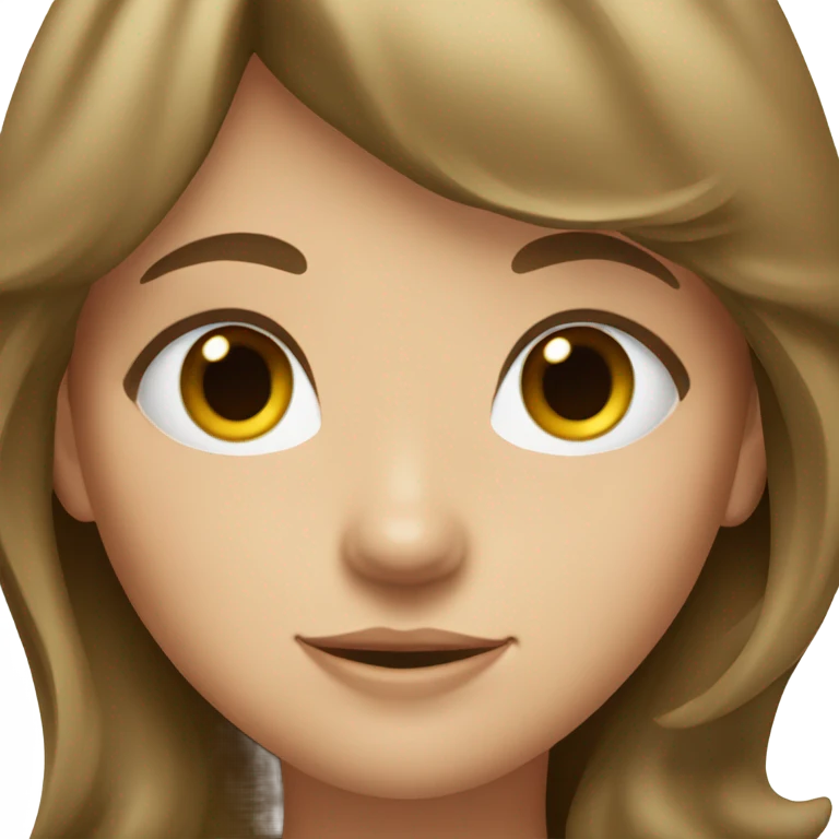 a girl with bangs, white eyes and slanted hair,her hair is brown andwavy bangs  emoji