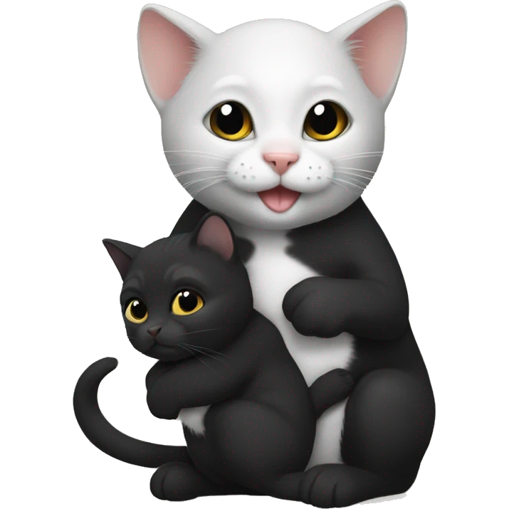 full black kitty holding a white little hamster  emoji