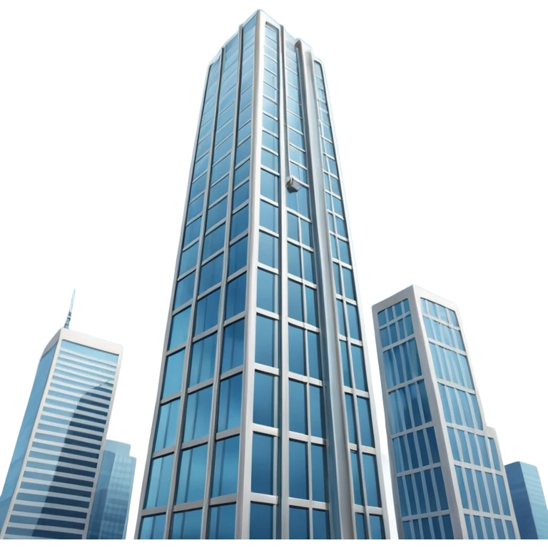 A 3D cartoon skyscraper reaching into the sky, clear blue background, soft sunlight, Memoji-style realism. emoji