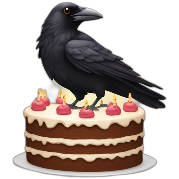 Crow with a Birthday cake emoji