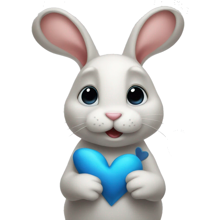 Rabbit with blue heart at behind him big  emoji