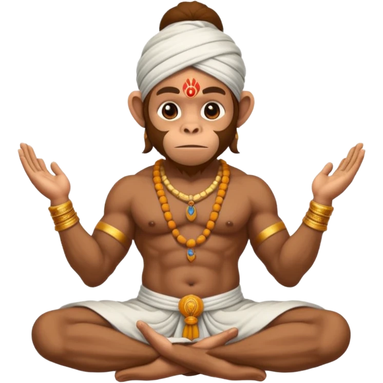 Hanuman ji monkey face hunk build body having mukut and dhoti and should be seated in pease to pray Ramji emoji
