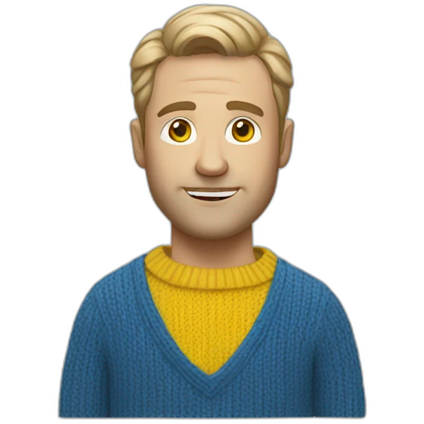 White Man Designer in blue and yellow sweater emoji