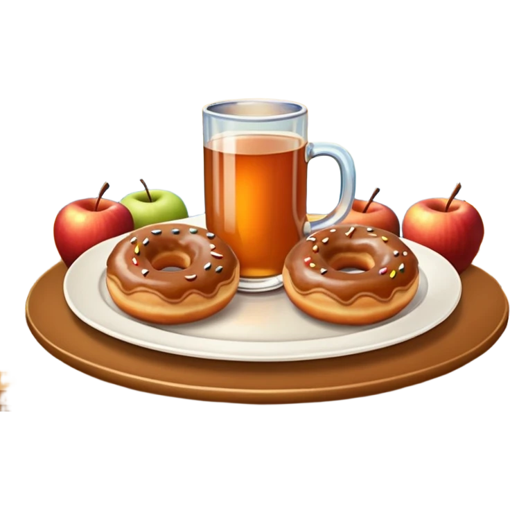 Apple cider and donuts on a tray fall scenery emoji