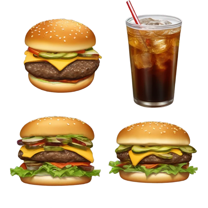 a burger pizza with a huge coke zero emoji