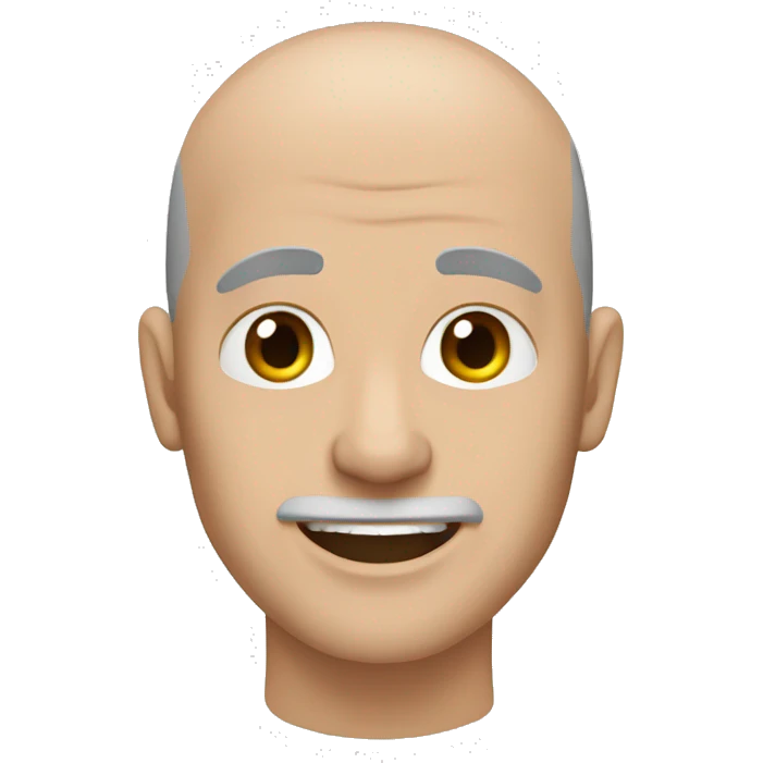 White man bald, black and gray bard, brown eyes and happy face, black tshirt emoji