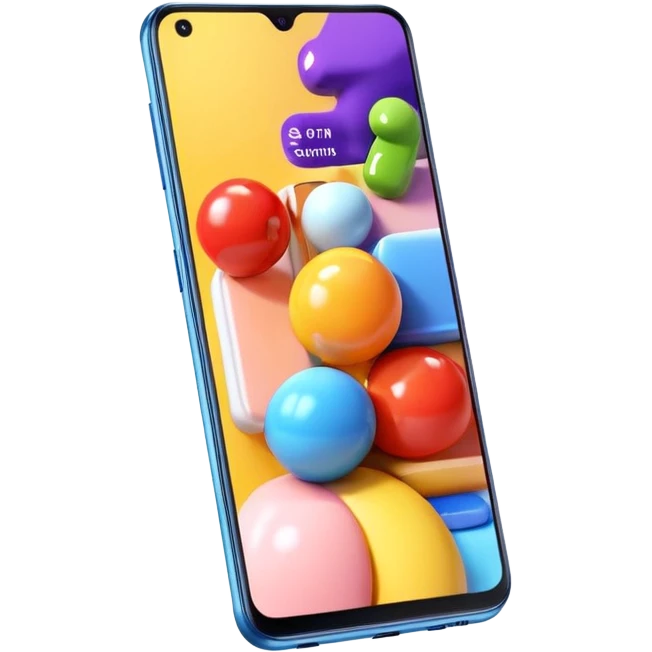 Hyperrealistic ultra detailed 3D rendering and isolated, 8K HD, Must be visual appealing, not blurry, no emoji icons, no emoji faces. A vivid and bright Samsung galaxy a21 cellphone, with screen lit up, showing different apps on screen. 8k, DPI 300 emoji