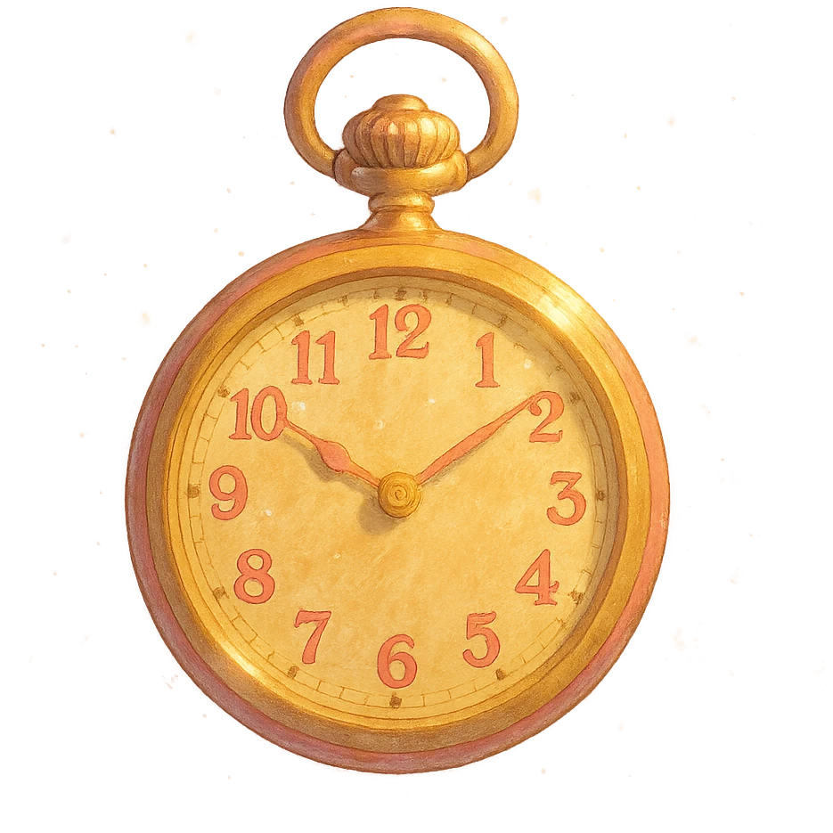 golden pocket watch with pink accents, dreamy lighting, nostalgic and magical emoji