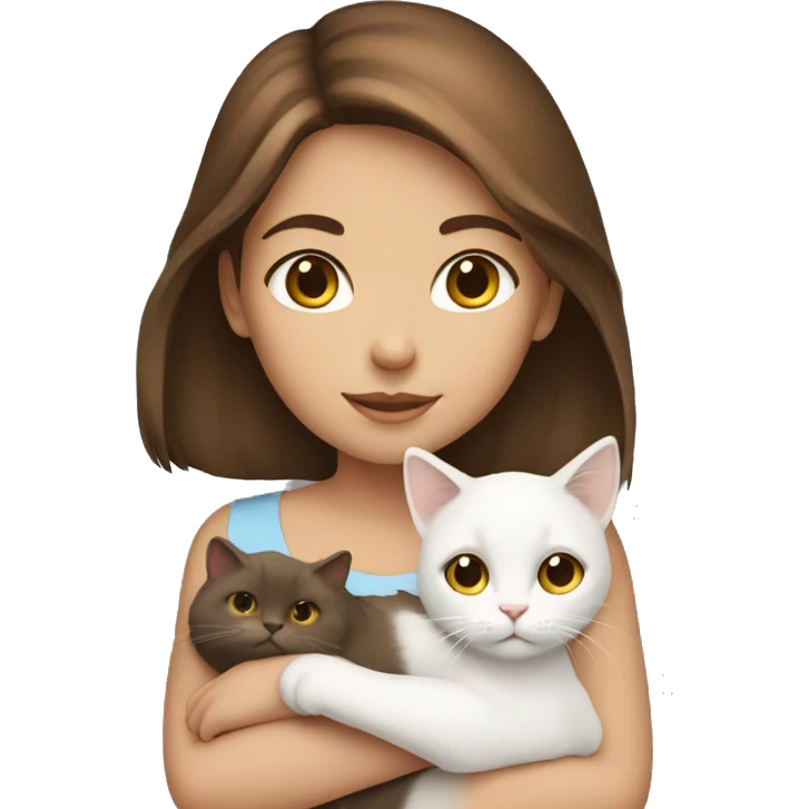 Brown haired girl holding white cat emoji