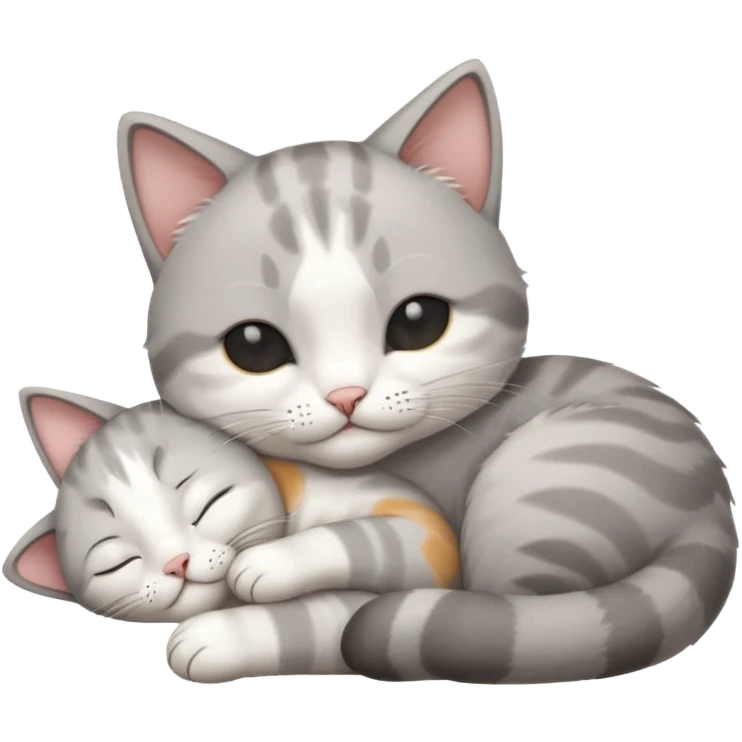grey and white small cat with its eyes closed lying down leaning on his elbow with his paw curled under his head holding it up emoji