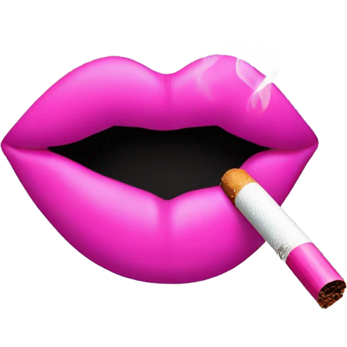 Neon pink lips are blowing smoke, and a cigarette is in her mouth emoji