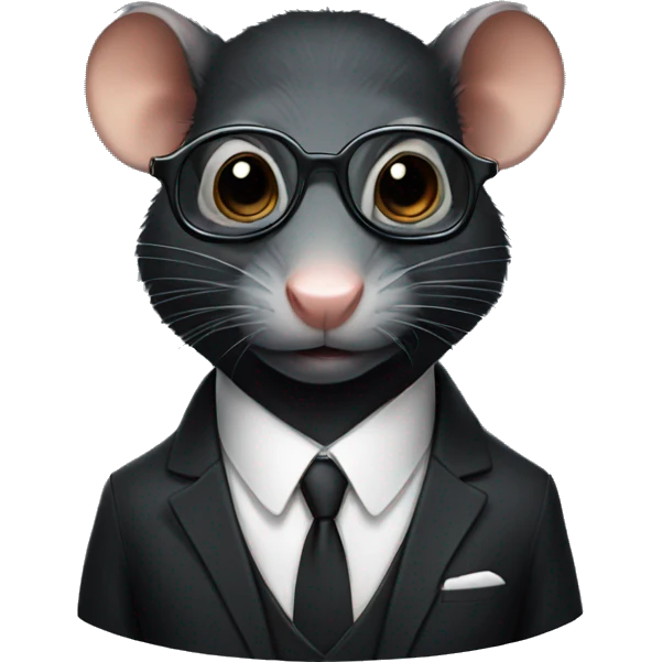Serious black rat wearing suit and glasses emoji