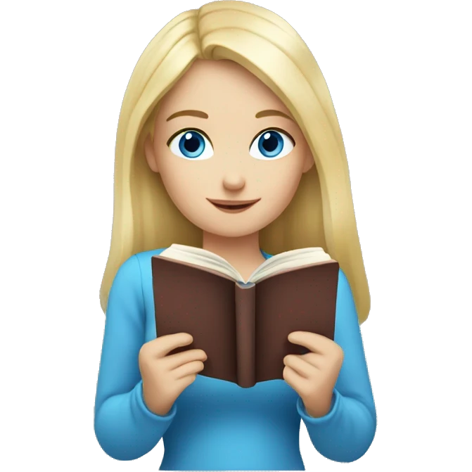 Pretty blue eyed blonde girl reading a book  emoji