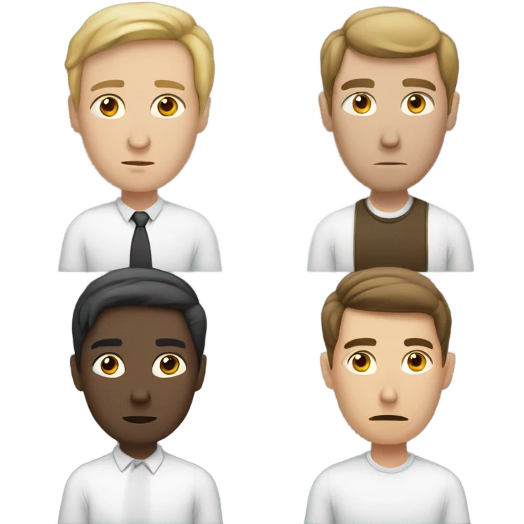 6 Caucasian people sitting around a table looking unhappy emoji
