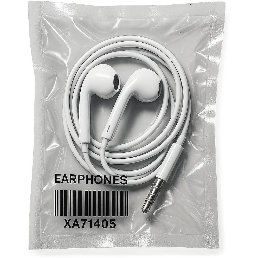white EarPods arranged in a spiral, glossy emoji