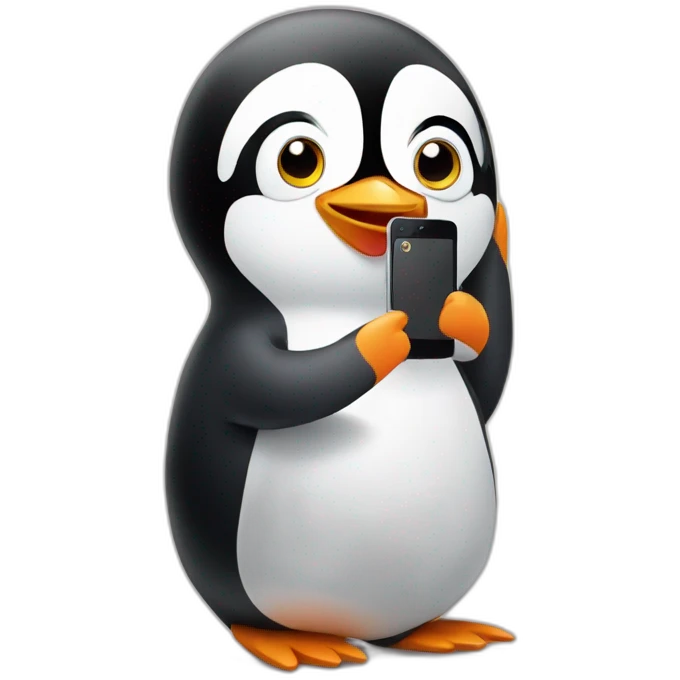 Penguin with smartphone emoji