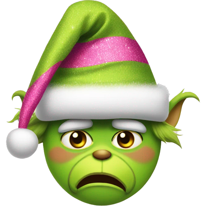 Grinch wearing Pink glitter Santa hat emoji