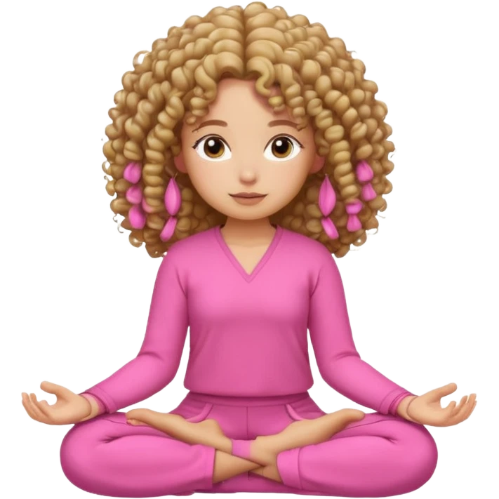 curly hair girl doing meditation wearing pink emoji