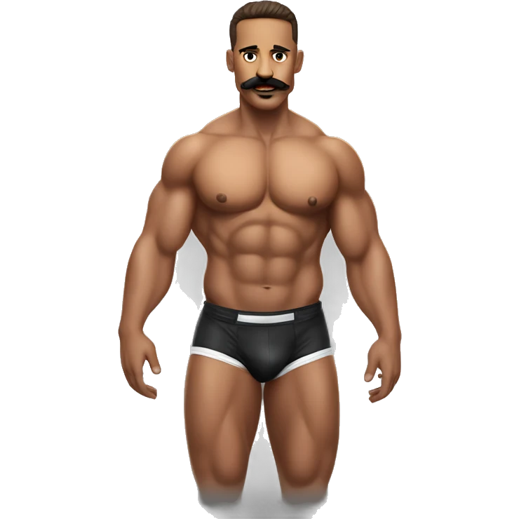 gay bodybuilder with mustache in jockstrap realistic emoji