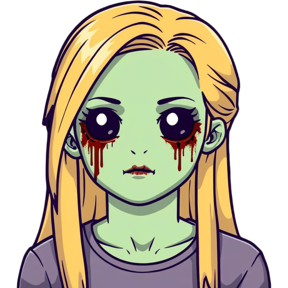 zombie girl with long straight dark blonde hair and beautiful eyelashes emoji