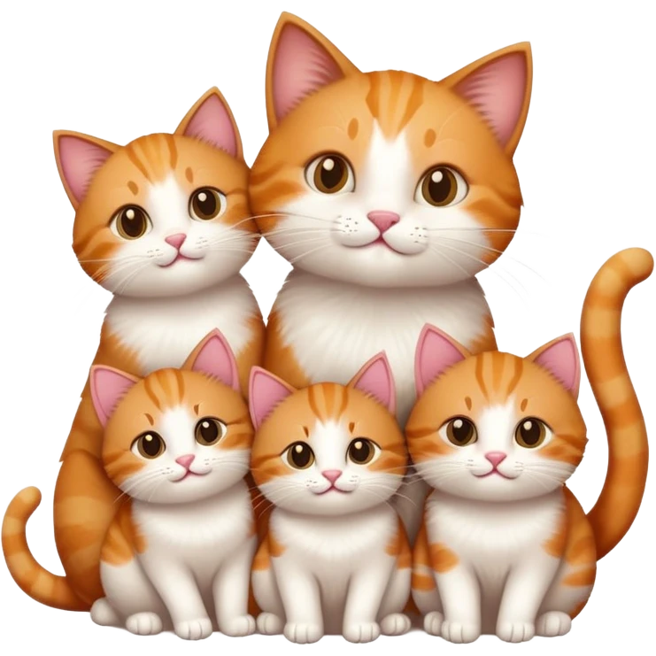 mama cat and papa cat with four happy kittens emoji