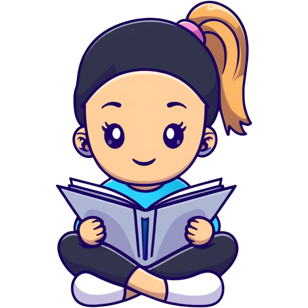Cute girl with ponytail reading from an open notebook emoji