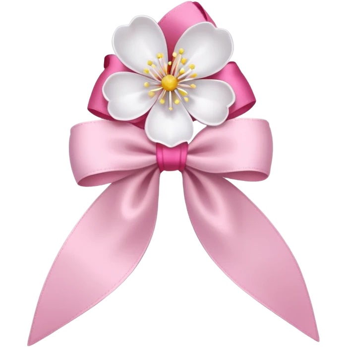 white sakura flower with a pink bow emoji