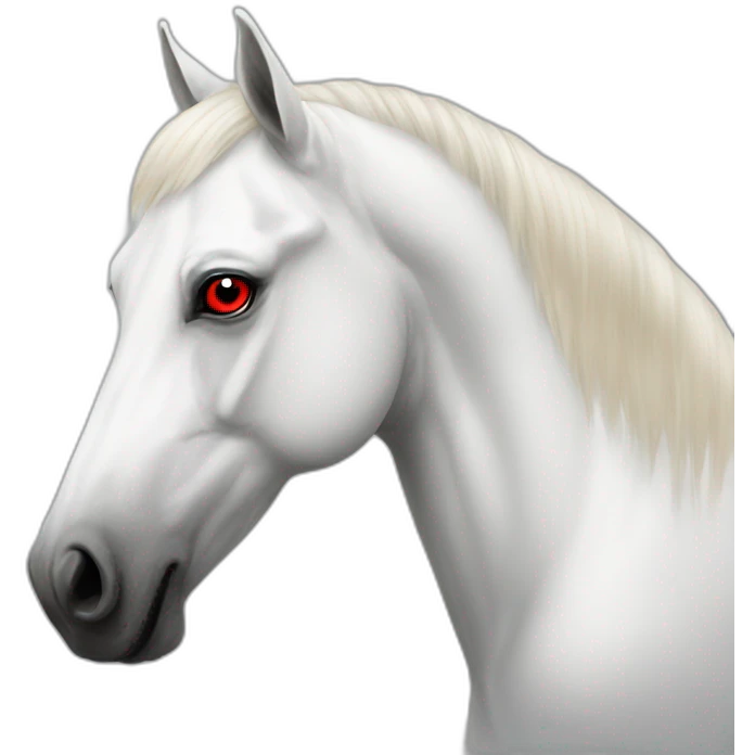 White horse with red eyes in black suit, portrait emoji
