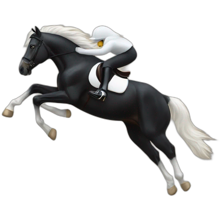 a BLACK HORSE JUMPING AN OBTACLE, THE HORSE HAS A WHITE BLAZE AND THREE WHITE SOCKS emoji