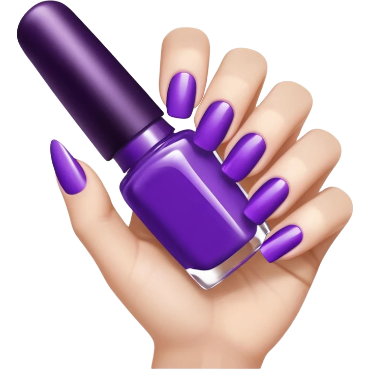 A close-up illustration of a hand with long, glossy purple-painted nails. A nail polish brush is shown applying purple polish to one of the nails, with smooth, clean strokes. The style is bright, polished, and emoji-like, emphasizing nail care, beauty, and manicure aesthetics. emoji