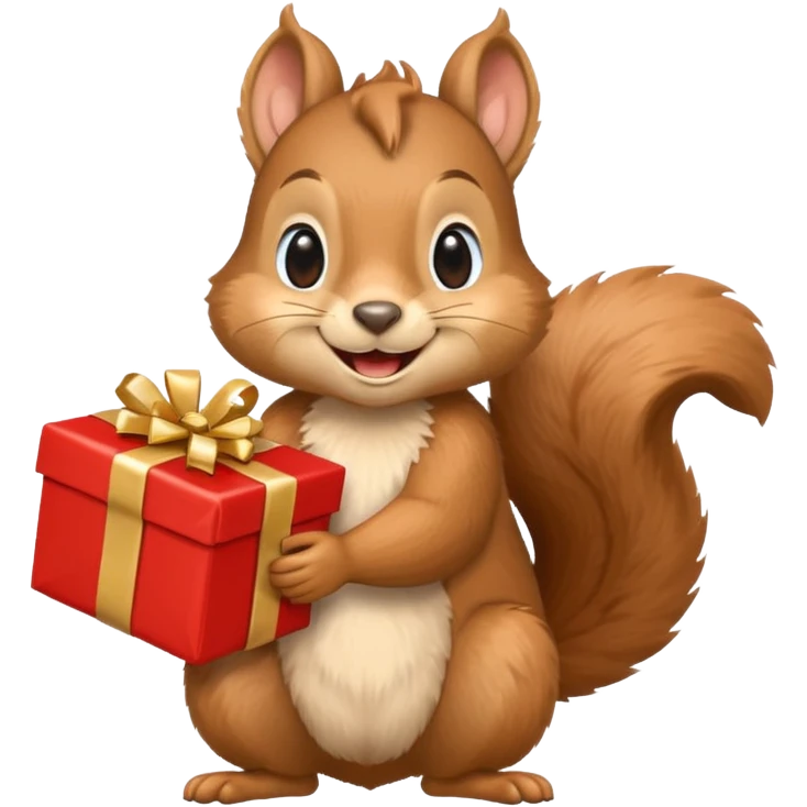 squirrel with a big smile, holding a gift and a Swiss flag emoji