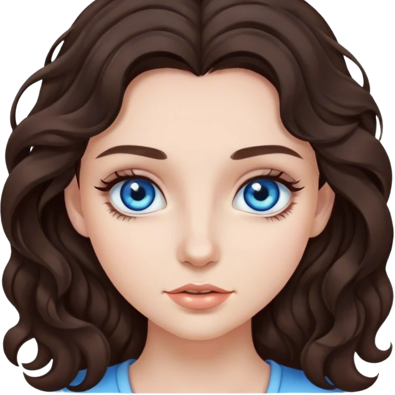 girl with dark brown wavy hair and blue eyes with long eyelashes  emoji