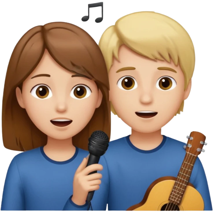 A girl with briwn hair kid sing a boy with blond hair emoji