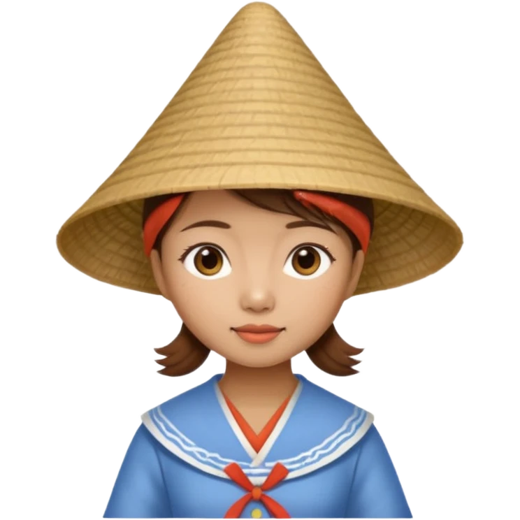 tiny Vietnamese woman with brown hair, wearing a conical hat emoji